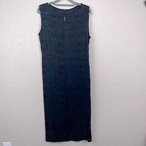 Rodier Long Maxi Sheer Mesh Cover Up Dress Open Side Slits Black Sz 42